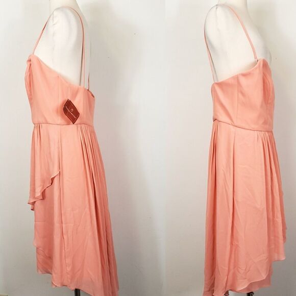 Watters fit & flare chiffon coral crossed hem Bridesmaids Mini knee length Dress - Picture 6 of 11